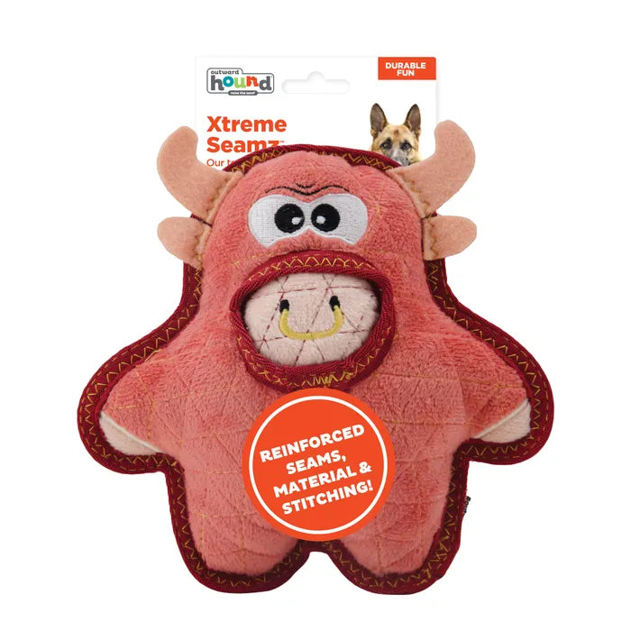 Xtreme Seamz Bull Pink Medium Dog Toy - Durable and Playful Toy for Dogs.