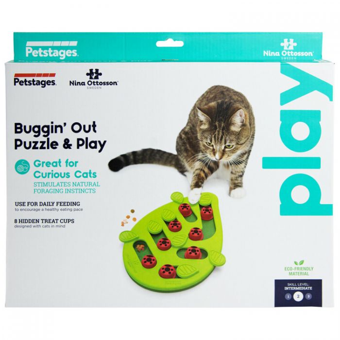 Buggin Out Puzzle & Play Interactive Cat Treat Puzzle - Enriching Cat Toy for Mental Stimulation and Treat Retrieval.