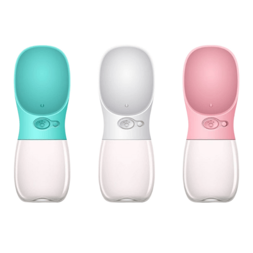 Three different colors of the same Anything Pets Portable Drinking Bottle.