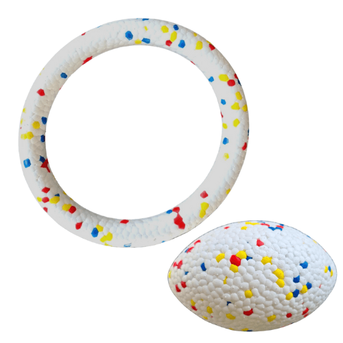 A close up of a white Anything Pets Float Toy with sprinkles.