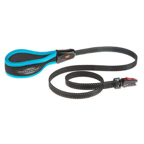 An ERGOFLUO MATIC LEAD BLUE leash with a blue handle from Anything Pets.